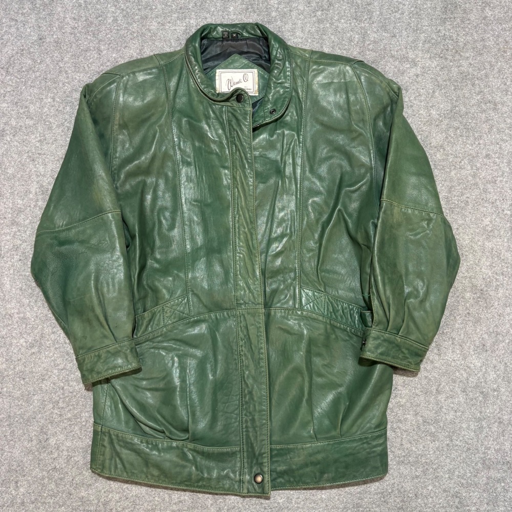 Wendi O by Saxony Vintage Green Leather Jacket Italian Tanned Mens Medium